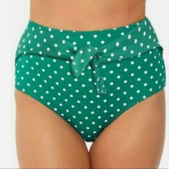 Salt + Cove Women's Teal/White Dot It Goin On Printed High Waist Bikini Bottoms - Picture 1 of 3